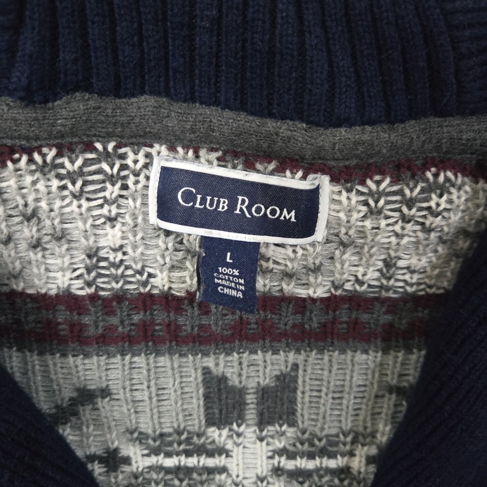 Club Room Cardigan‎ Mens Large Blue Shawl Collar Button Up Dog Novelty Fair Isle - Picture 3 of 7